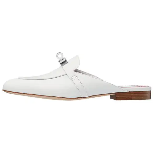 HERMES Closed Toe Slippers Women's White