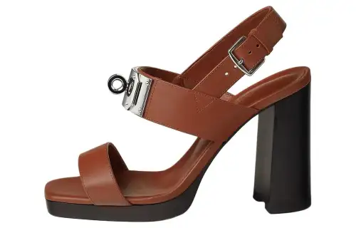 HERMES Ilona Leather One Strap Sandals 9cm Women's Brown