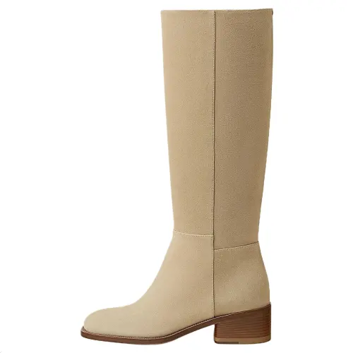 HERMES Lasso Knee high Boots 4cm Women's Linen Beige