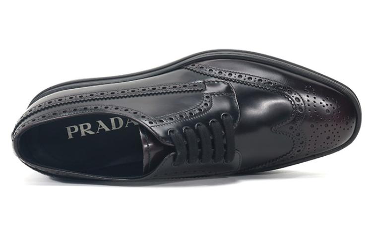 PRADA Casual Leather Shoes Men's Low Top Black/Umber