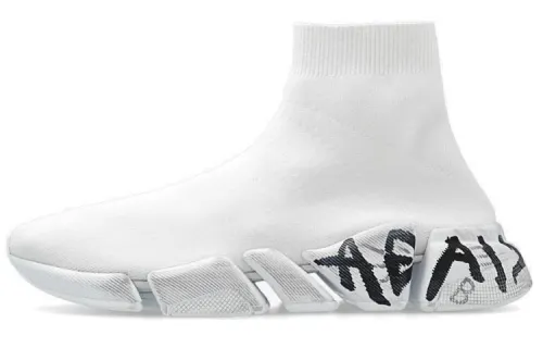 Balenciaga Speed 2.0 Sneakers 'White Knit With Black Graffiti'