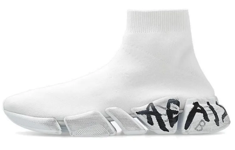 Balenciaga Speed 2.0 Sneakers 'White Knit With Black Graffiti'