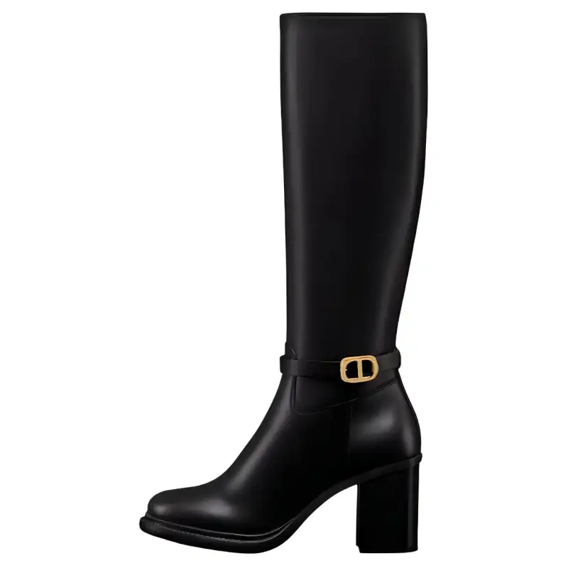 DIOR 30 Montaigne Knee high Boots 7.5cm Women's Black Gold