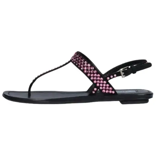 PRADA Leather One Strap Sandals Women's Black
