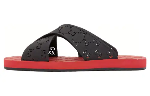 GUCCI GG Slide Slippers Men's Black Red