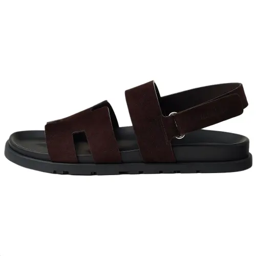 HERMES Genius One Strap Sandals Men's Ebony Brown