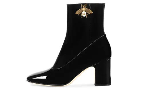 GUCCI Patent Leather Ankle Boots Women's Black