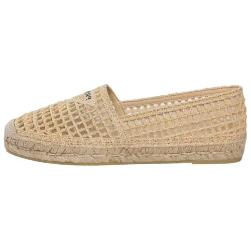 PRADA Fabric Straw Woven Shoes Women's Beige