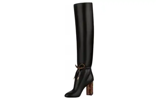 LOUIS VUITTON Silhouette Cow Leather Knee high Boots 10cm Women's Black