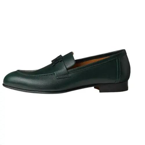 HERMES PARIS Leather Loafers Women's Green
