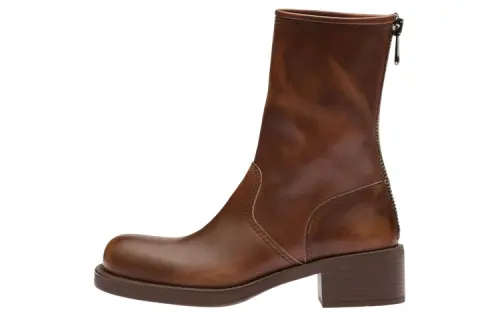 MIU MIU Leather Ankle Boots Women's Brown