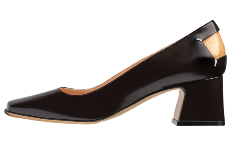 Maison Margiela Decortique Cow Leather Block Heel High Heels 6CM Women's Dark Brown