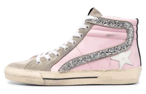 Golden Goose Slide Skateboard Shoes Women's High Top Pink