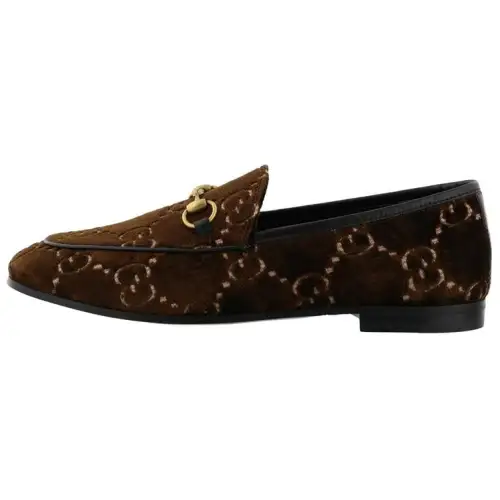 GUCCI Jordaan Gg Velvet Loafers Cocoa Women's