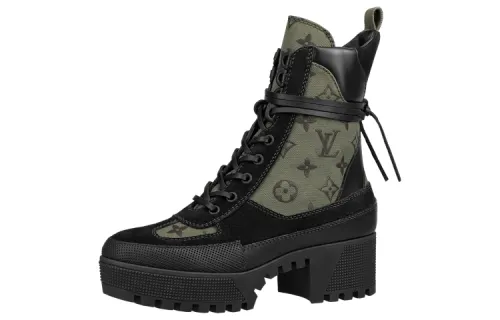 LOUIS VUITTON Laureate Ankle Boots Women's Black Green