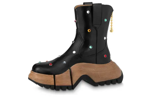 LOUIS VUITTON Zoom Cow Leather Ankle Boots Women's Black