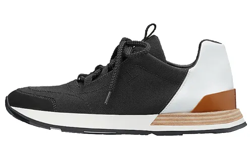 HERMES Buster Sneaker Textile, Leather Cushioning Low top Casual Shoes Women's Black