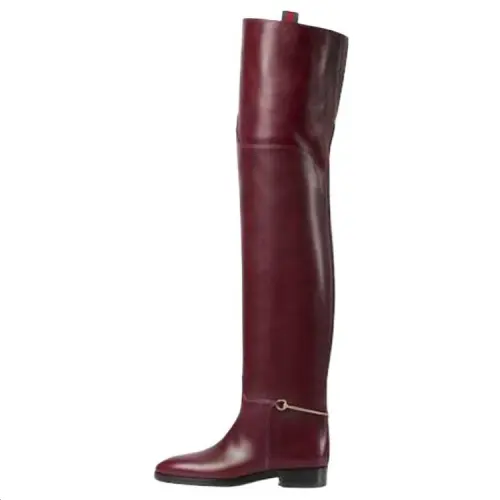 GUCCI Horsebit Over the knee Boots Women's Burgundy
