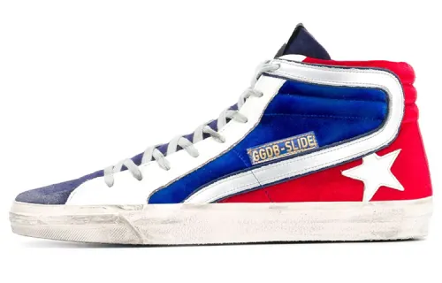 Golden Goose Slide High top Mid top Skateboard Shoes Men's Red Blue Distressed