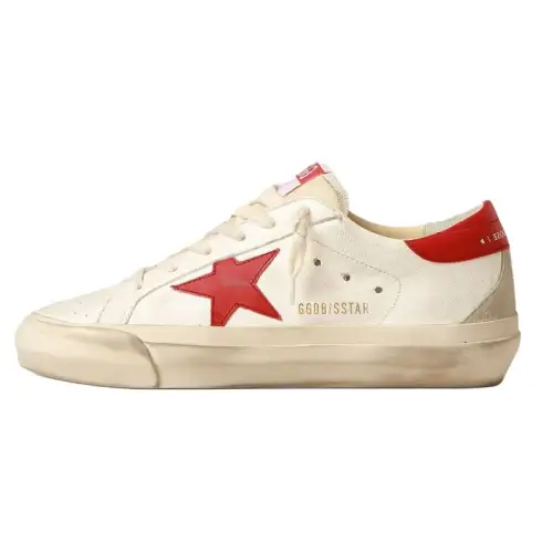 Golden Goose Super Star Leather Low top Stylish Skateboarding Shoes Men's White Red Distressed