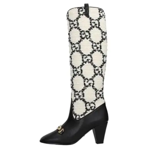 GUCCI PU Leather Knee high Boots Women's Beige