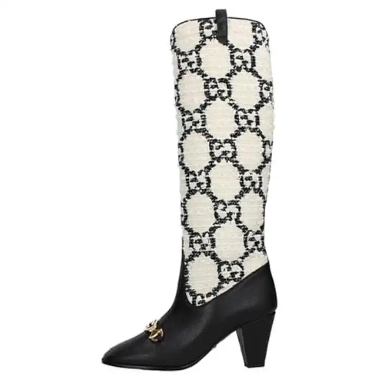GUCCI PU Leather Knee high Boots Women's Beige