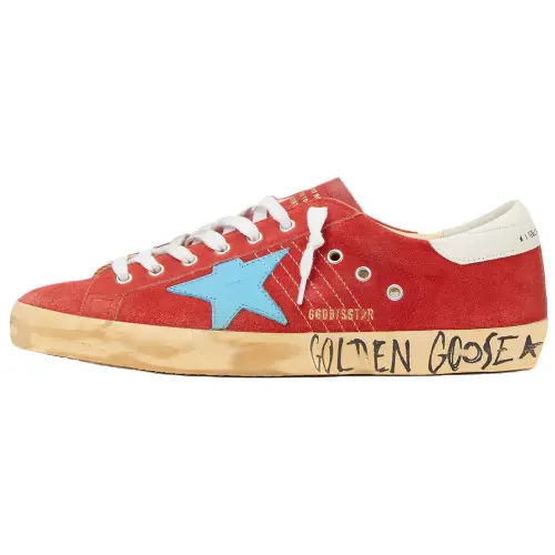 Golden Goose Super Star Suede Low top Skateboard Shoes Men's Red Distressed