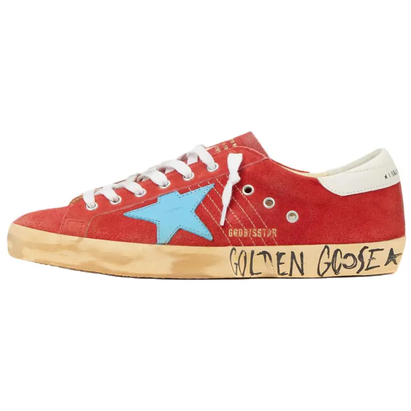 Golden Goose Super Star Suede Low top Skateboard Shoes Men's Red Distressed