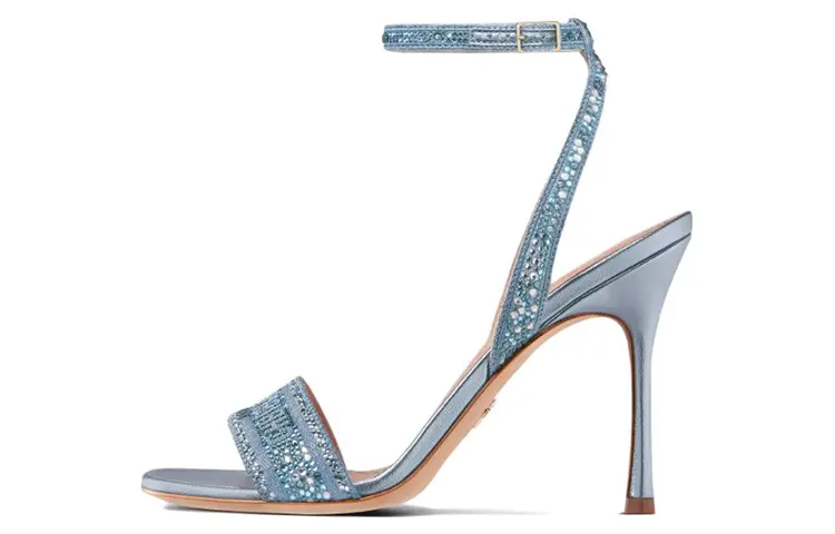 DIOR Dway Fabric One Strap Sandals 10cm Women's Blue