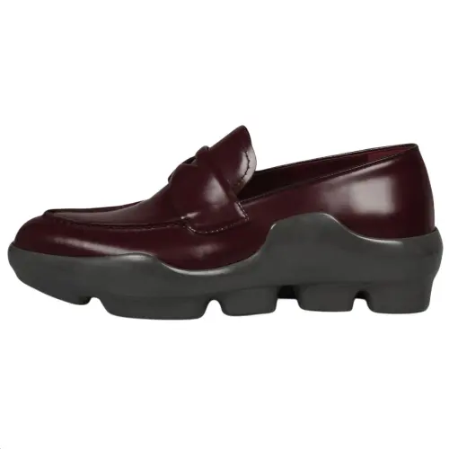 PRADA Spazzolato Leather Casual Shoes Women's Dark Red