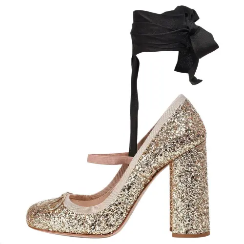 MIU MIU Chunky Heel High Heels Women's Gold