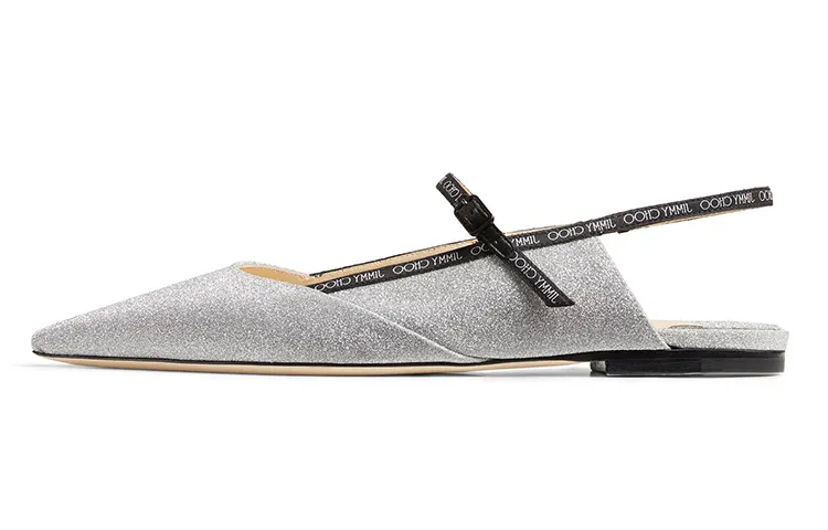 Jimmy Choo Zhou Yangjie Ree Flat Pumps Comfortable Women's Casual Shoes Women's Silver