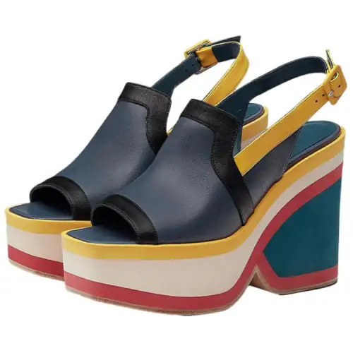 HERMES One Strap Sandals Women's Blue Yellow Black