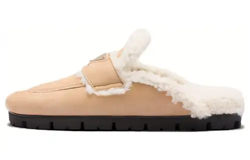 PRADA Triangle-logo Shearling Slippers