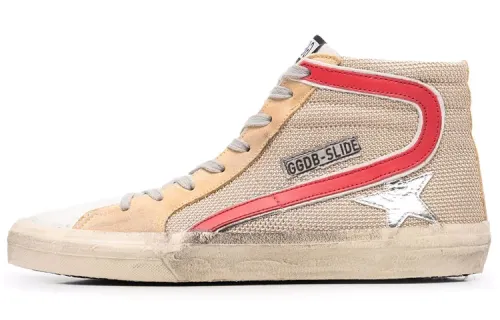 Golden Goose Slide Mid top Stylish Skateboarding Shoes Men's Yellow Distressed
