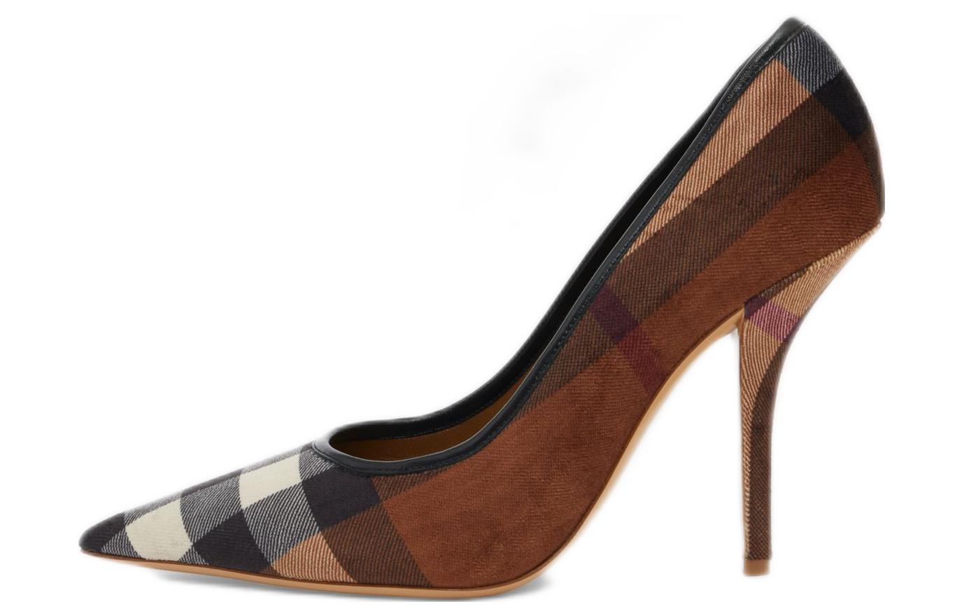 Burberry Leather Pointed Toe Slim Heel High Heels 10cm Women's Woody Brown