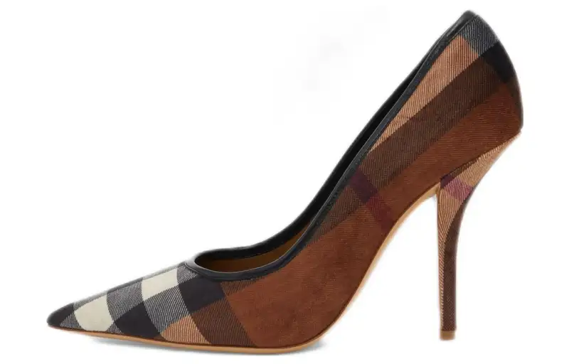 Burberry Leather Pointed Toe Slim Heel High Heels 10cm Women's Woody Brown