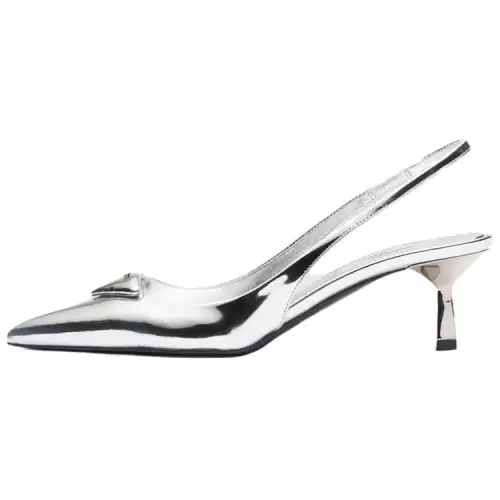 PRADA Leather Slim Heel High Heels Women's Silver