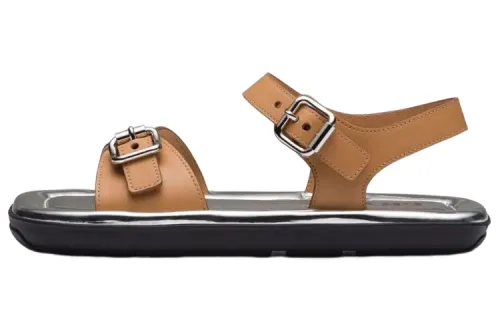 PRADA Leather One Strap Sandals Women's Brown
