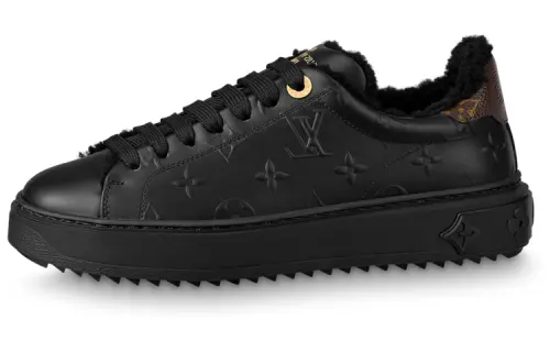 LOUIS VUITTON Time Out Sneakers 'Black Monogram With Shearling' Women's