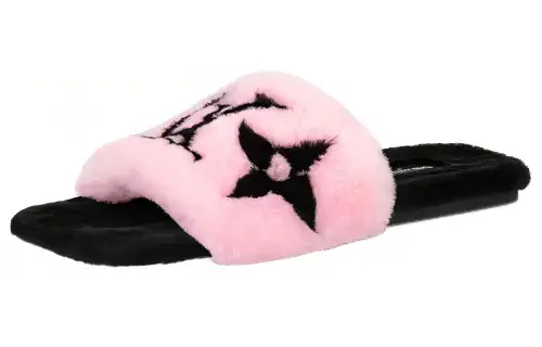LOUIS VUITTON Fay Slide Slippers Women's Black Pink