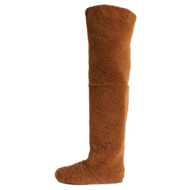 Loro Piana Lambskin round toe flat over the knee boots women's brown