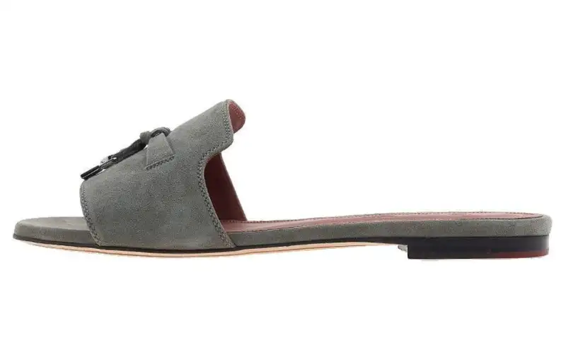 Loro Piana Suede Minimalist Fashion Slide Slippers Women's Gray