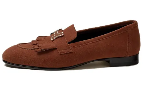 HERMES Royal Suede Casual Shoes Women's Brown