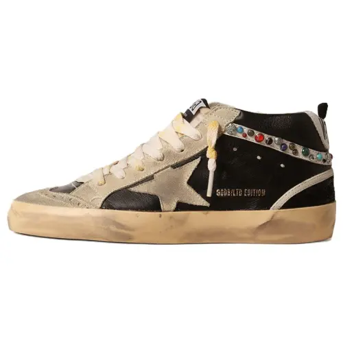 Golden Goose Mid Star Leather Mid top Skateboard Shoes Women's Black Distressed