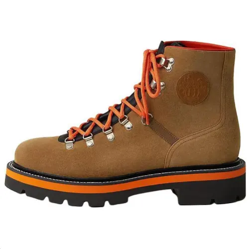HERMES Hike Calfskin Ankle Boots Men's Brown
