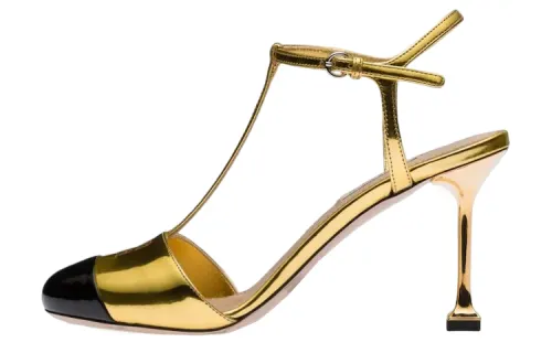 MIU MIU Killer Leather Slim Heel High Heels Women's Gold