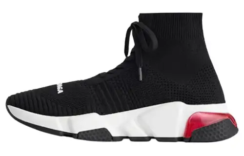 Balenciaga Speed 1.0 Lace Up Sneakers 'Black White With Clear Sole Red' Women's