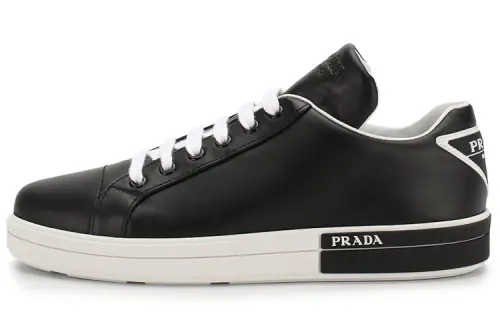 PRADA Leather Low top Stylish Skateboarding Shoes Women's Black