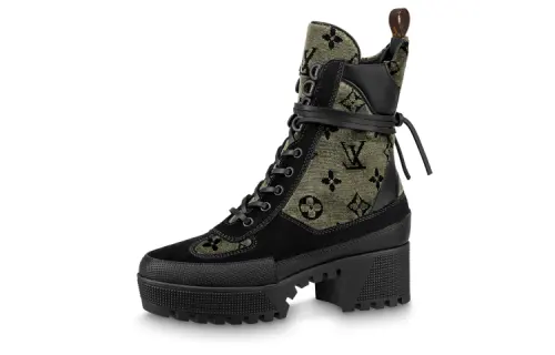 LOUIS VUITTON Laureate Suede Ankle Boots Women's Green